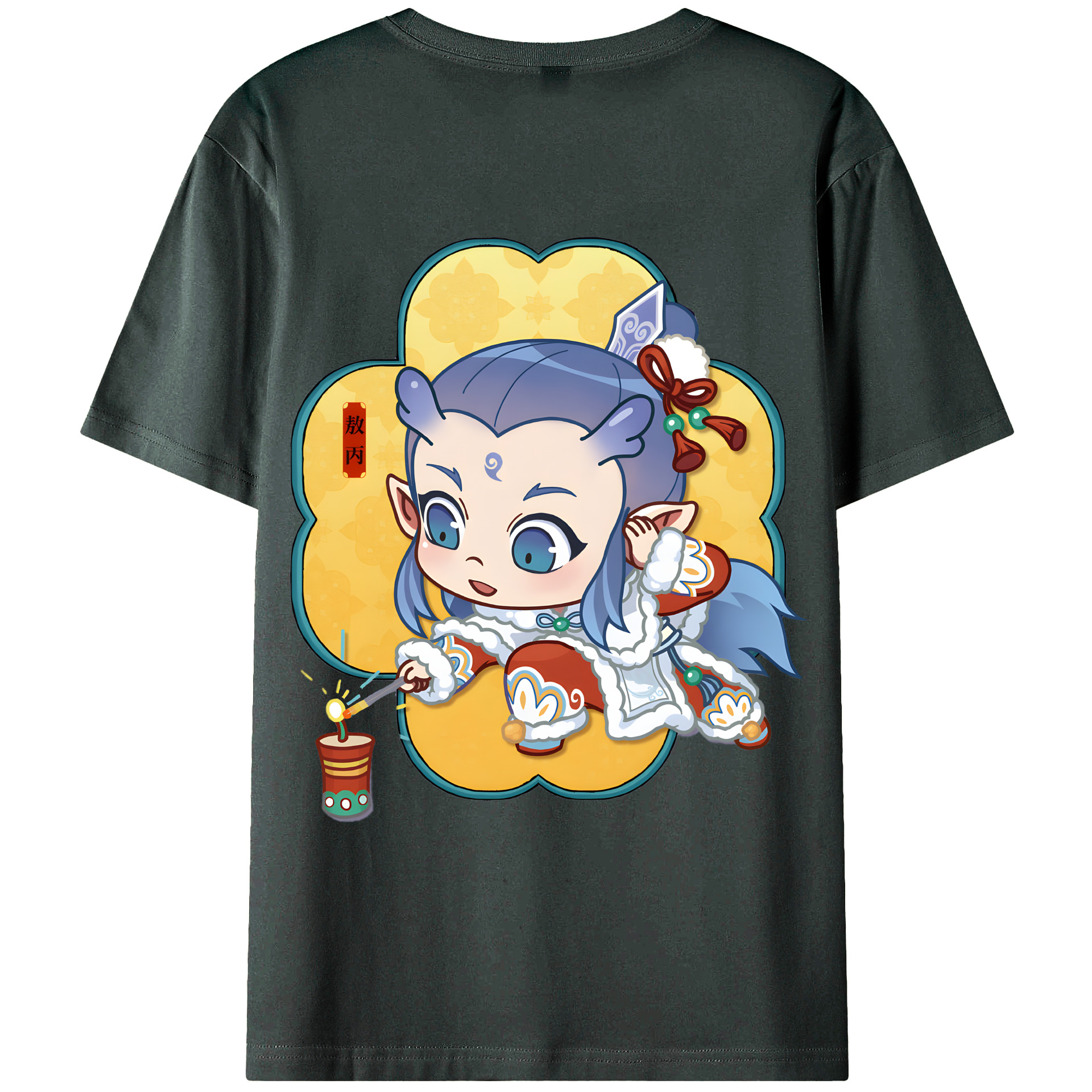 （画像用） Ne Zha 2 ナタ 魔童の大暴れ 綿100％ メンズ半袖Tシャツ（バックプリント） 通気性